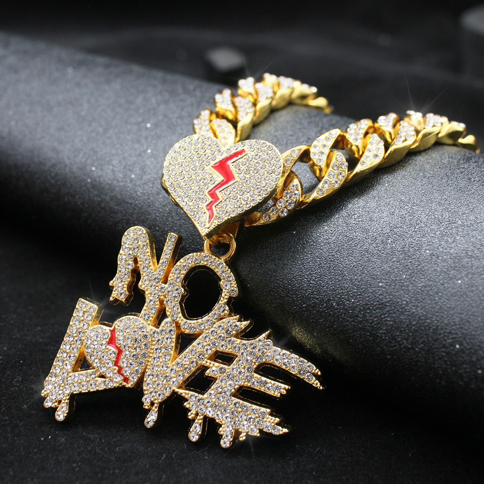 Men's Rhinestone Love No Love Hip Hop Necklace